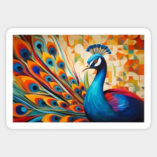 Peacock Animal Bird Portrait Colorful Painting Sticker